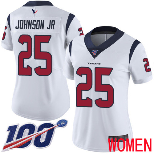 Houston Texans Limited White Women Duke Johnson Jr Road Jersey NFL Football 25 100th Season Vapor Untouchable